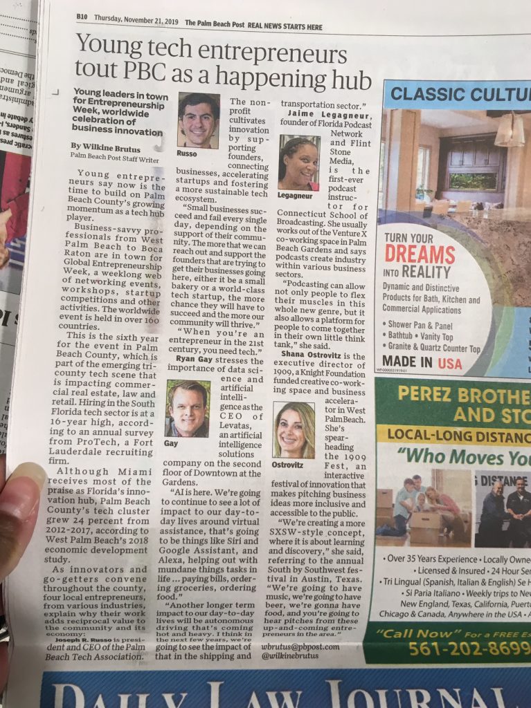 Producer Jaime has been featured in an article in The Palm Beach Post! Global Entrepreneurship Week is a week-long web of networking events, workshops, startup competitions and other activities. This worldwide event is held in over 160 countries!

Here's an excerpt from the article in The Palm Beach Post...

