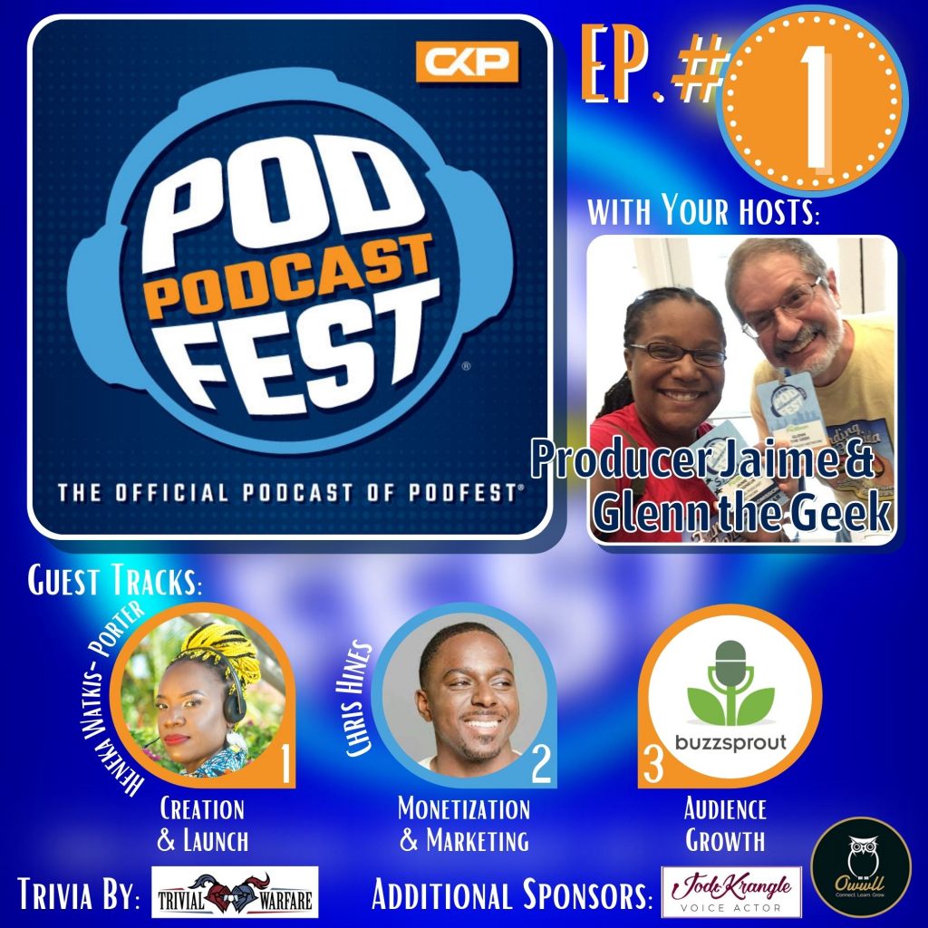 It's the INAUGURAL episode of the Podfest Podcast, and Glenn the Geek and Producer Jaime are excited to get you on this train down a fast track to podcast success, while celebrating our Podfest Multimedia Expo community along the way. We start with our first track on Creation & Launch from Heneka Watkis-Porter, as she helps you uncover what you should podcast about--a great place to start! Then, Coach Chris Hines takes us for our first ride on the Monetization & Marketing track, sharing three ways you can make money with your podcast. And, our third track is brought to you by our Title Sponsor, Buzzsprout, who breaks down how to measure podcast subscribers for our first time down the Audience Growth track. Plus, with shout outs for our community's milestones and a trivia question from Jonathan Oakes that gives you a chance to win a great prize, you'll want to listen to every minute. Welcome to the conference!