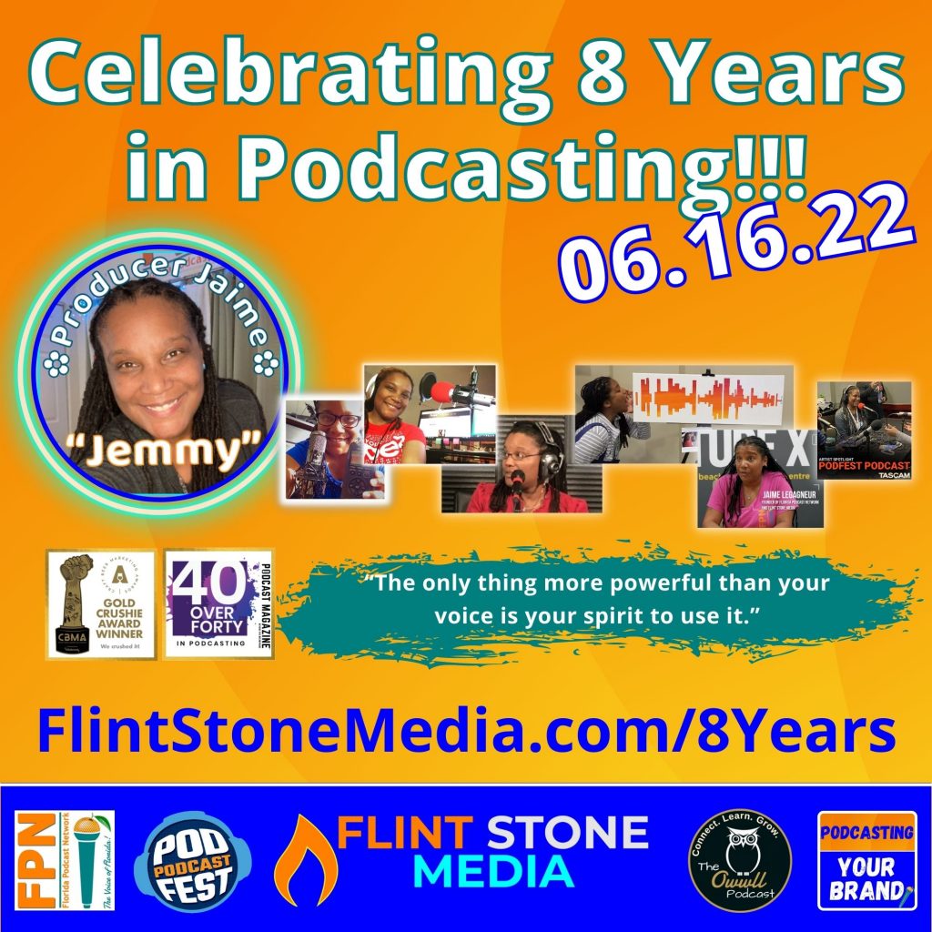 Eight years ago today, I had a dream. I was in my cubicle celebrating my 15th year as a data analyst and DESPERATE to break free. After discovering my talent for promotional work, I took my first big step toward the actualization of that dream and planted the Flint Stone Media flag. As you’ll see below in the timeline, it has been an INCREDIBLE ride that has opened all kinds of doors, allowed me to experience both personal and professional growth in a way I never could have imagined or predicted, and given me not only my voice, but also my wings. And now, as we embark on beginning our ninth year of Flint Stone Media’s life and work, I am now hosting THREE shows and have an incredible team by my side!