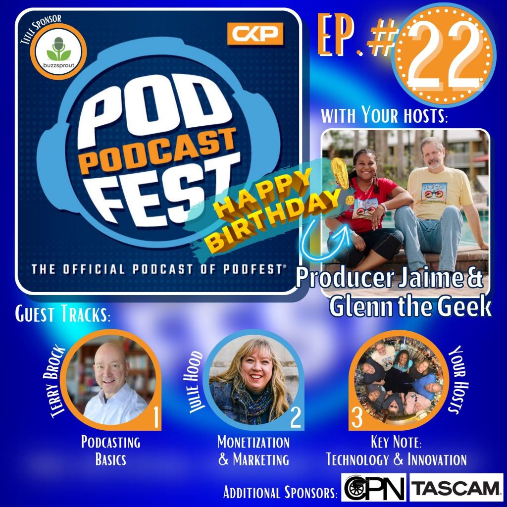 Chris Krimitsos gives us an update on Podfest 2023. Then, for Track 1, Terry Brock from Stark Raving Entrepreneurs brings us some Podcasting Basics, talking to us about how to get ideas for your show. For Track 2, Julie Hood from the Course Creators HQ Podcast shares her thoughts on creating courses to monetize. And, for our Track 3 Key Note, Glenn had the opportunity to help out at the Podfest booth at Podcast Movement. And, while he was there, he also sat in on some sessions. So, he will be sharing notes and takeaways from what he learned with us. And... Happy Birthday to Producer Jaime! Welcome to the conference!
