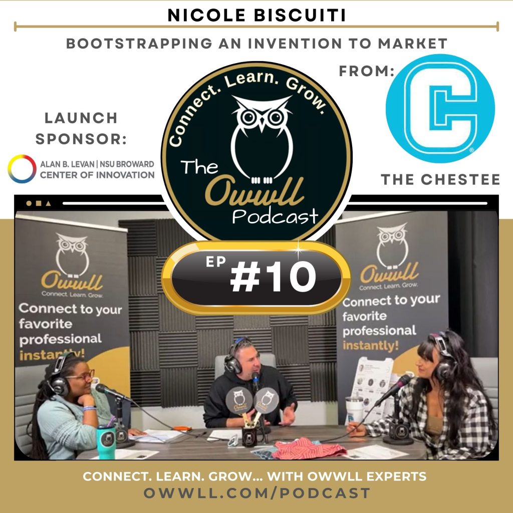 Arguably, two of the most essential elements that an entrepreneur or inventor needs to consider when they're creating a new product are figuring out why that product is necessary and if that product already exists. Today's guest recognized a problem, created a new solution, and bootstrapped her business. Nicole Biscuiti is the Founder of The Chestee -- the only patented sports bra with built-in collarbone protection. As a former Crossfit athlete and now weightlifter, Nicole realized that holding a massive barbell with heavy metal plates behind your neck actually hurts athletes (and not just the burning they feel in their legs). And thus, The Chestee was born. Owwll Founder Jason Hill and Producer Jaime talk to Nicole about creating and designing weightlifting apparel for women (and men) from scratch. Nicole also shares the importance of building an incredibly trustworthy team...like so trustworthy that you'd give them keys to your home (which is exactly what she did). Listen in... Hoot hoot!